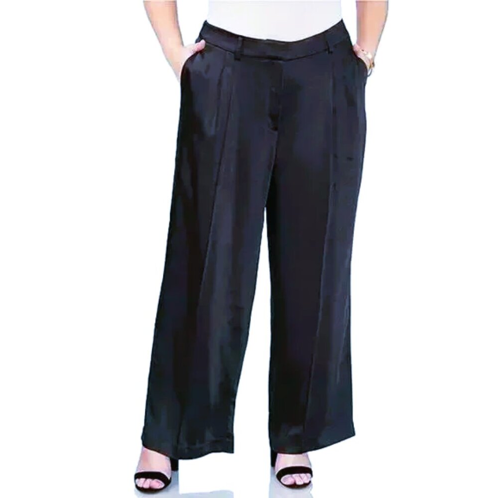 Vince Camuto Satin Wide Leg Pant Women's 22W Rich Black NWT
